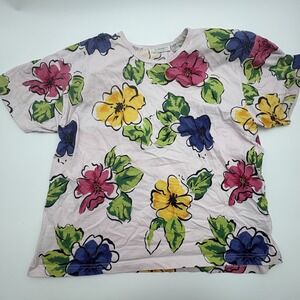 Vintage Elisabeth Shirt Womens 3 Multicolor Floral Beaded Short Sleeve‎ Tee